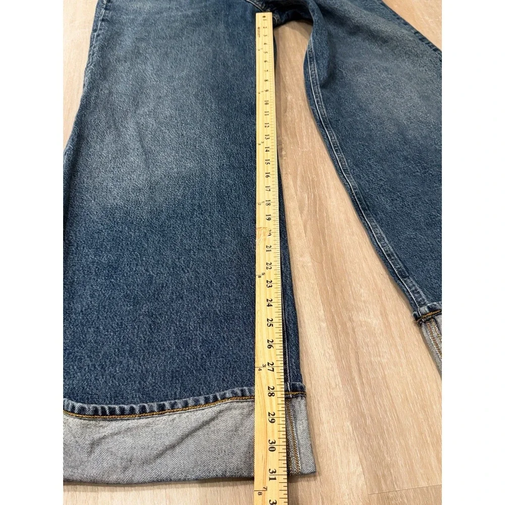 AGOLDE Dame Wide Leg Cuffed Jeans 30 High Rise Dark Wash 100% Cotton